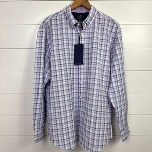 Construct Plaid Slim Fit Stretch Button Front Shirt Multi-Color sz L